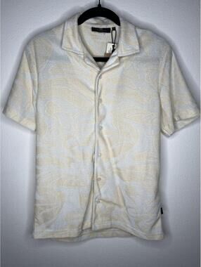NWT Carry Our Passion Men's Beige/White/Terry Cloth Button Down Shirt Size Small
